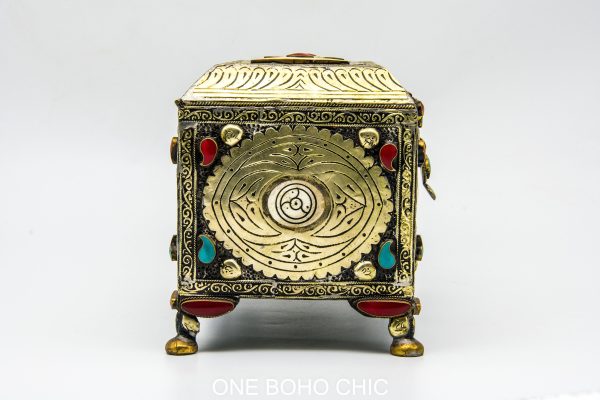 Vintage moroccan jewelry box made from copper and hand engraved with natural stone Chest - chest ethnic handmade wooden - chest ethnic