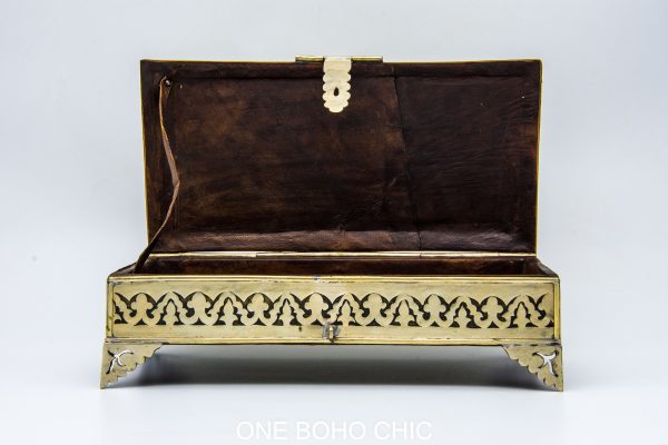 Vintage moroccan jewelry box made from copper and hand engraved with natural stone Chest - chest ethnic handmade wooden - chest ethnic