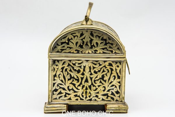 Vintage moroccan jewelry box made from copper and hand engraved with natural stone Chest - chest ethnic handmade wooden - chest ethnic