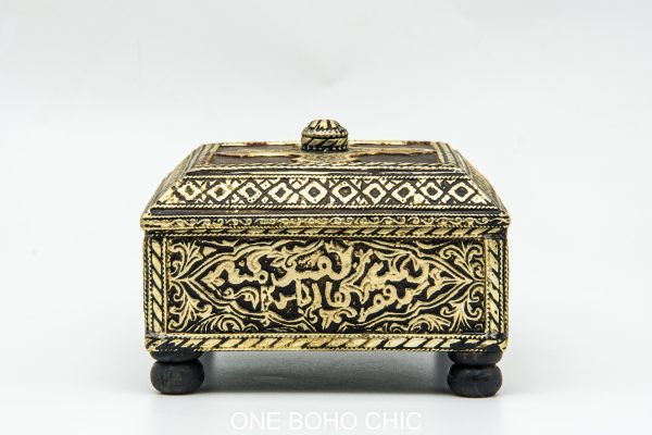 Vintage moroccan jewelry box made from copper and hand engraved with natural stone Chest - chest ethnic handmade wooden - chest ethnic