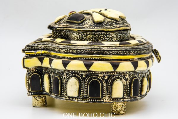 Vintage natural stone engraved Chest - chest ethnic handmade wooden - chest ethnic