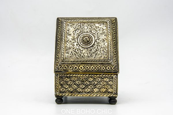 Old royal berber engraved chest decorated with beautiful copper motifs - chest ethnic handmade wooden