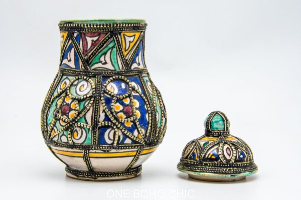 Vintage Pottery jar Moroccan vase Arabian Art chic luxurious Decor