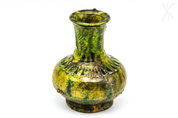 Vintage Pottery Pot Moroccan Arabian Art chic luxurious Decor, antique green vase
