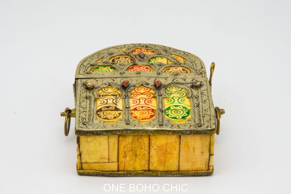 hand engraved moroccan vintage moroccan antique bone and metal jewelry box