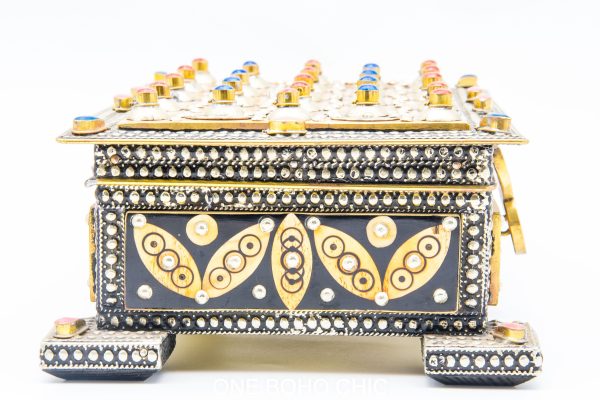 Vintage Moroccan chest - Moroccan Metal and wood Chest, Jewelry boxe with moroccan motif