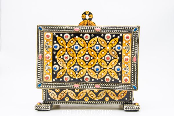 Vintage Moroccan chest - Moroccan Metal and wood Chest, Jewelry boxe with moroccan motif
