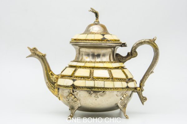 VINTAGE Moroccan Copper and Bone Teapot, Antique Copper Teapot Morocco, Moroccan Handmade Teapot