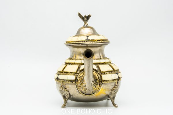VINTAGE Moroccan Copper and Bone Teapot, Antique Copper Teapot Morocco, Moroccan Handmade Teapot