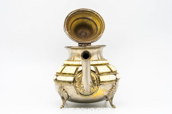 VINTAGE Moroccan Copper and Bone Teapot, Antique Copper Teapot Morocco, Moroccan Handmade Teapot