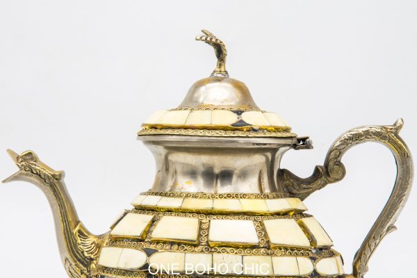 VINTAGE Moroccan Copper and Bone Teapot, Antique Copper Teapot Morocco, Moroccan Handmade Teapot