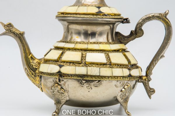 VINTAGE Moroccan Copper and Bone Teapot, Antique Copper Teapot Morocco, Moroccan Handmade Teapot