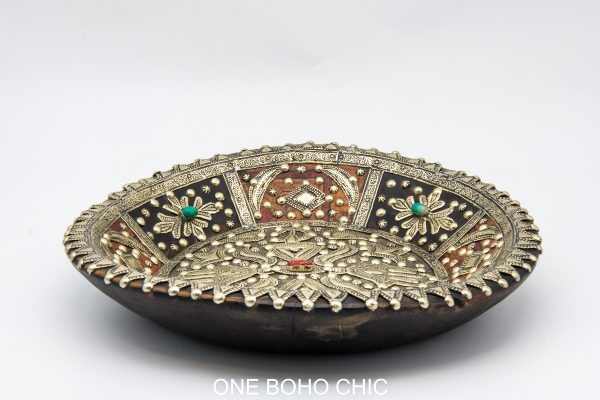 Antique Moroccan wood and metal Bowl, Very beautiful moroccan antique decor