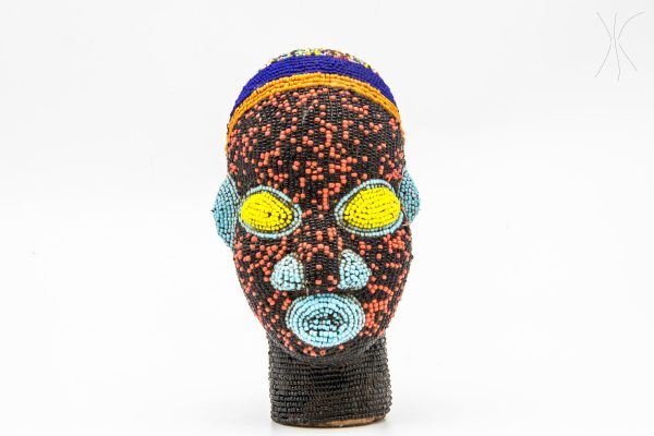Vintage pottery and agate African handmade sculpture, old african head figurine