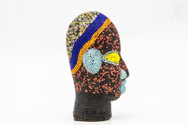 Vintage pottery and agate African handmade sculpture, old african head figurine