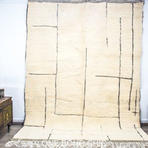 White rug with Black line decor,berber white rug, beni ourain area rug, shagrug, original design carpet, handmade moroccan rug, black white