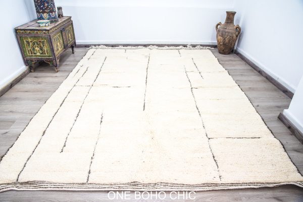 White rug with Black line decor,berber white rug, beni ourain area rug, shagrug, original design carpet, handmade moroccan rug, black white