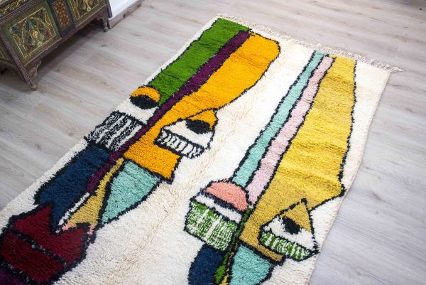 Authentic Moroccan Rug Vintage Rug Handmade Rug Beni Ourain Style Area Rug Berber Rug 7.7 Ft X 4.3 Ft 2.37 cm 1.47 cm