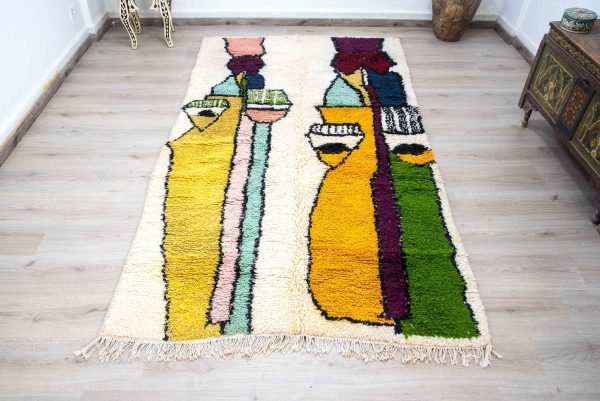 Authentic Moroccan Rug Vintage Rug Handmade Rug Beni Ourain Style Area Rug Berber Rug 7.7 Ft X 4.3 Ft 2.37 cm 1.47 cm