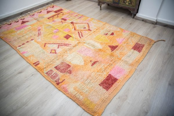 Woven Moroccan rug - Vintage Berber carpet - Handmade rug - Wool area rug - Shag rug - fade orange rug - special orange rug - 7 * 5 rug