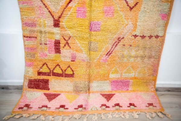 Woven Moroccan rug - Vintage Berber carpet - Handmade rug - Wool area rug - Shag rug - fade orange rug - special orange rug - 7 * 5 rug