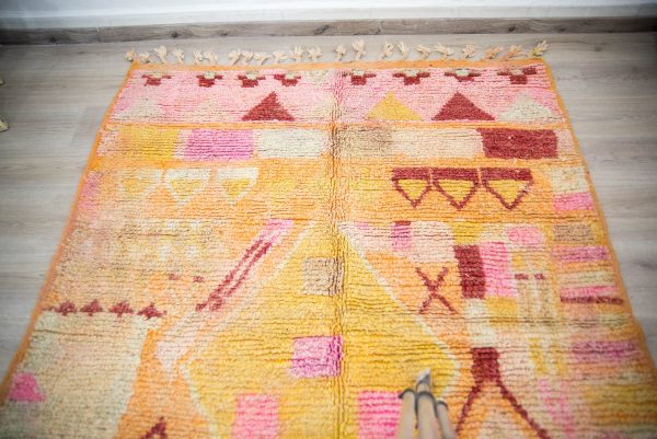 Woven Moroccan rug - Vintage Berber carpet - Handmade rug - Wool area rug - Shag rug - fade orange rug - special orange rug - 7 * 5 rug