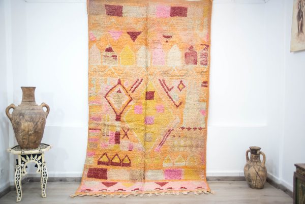 Woven Moroccan rug - Vintage Berber carpet - Handmade rug - Wool area rug - Shag rug - fade orange rug - special orange rug - 7 * 5 rug