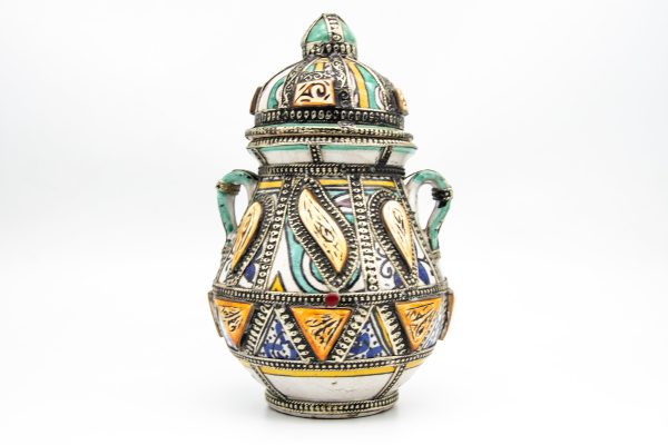 Vintage Pottery Pot Moroccan Arabian Art chic luxurious Decor 9.4 inches height 6.3 width inches