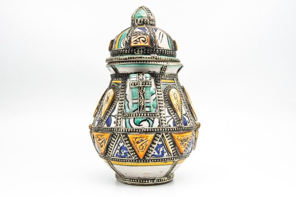 Vintage Pottery Pot Moroccan Arabian Art chic luxurious Decor 9.4 inches height 6.3 width inches
