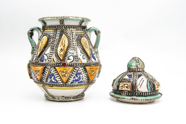 Vintage Pottery Pot Moroccan Arabian Art chic luxurious Decor 9.4 inches height 6.3 width inches