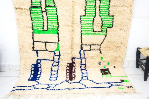 Green and white rug Beni Ourain carpet ,Moroccan colorful berber boho rug,Tapis marocain, marokko Teppich, alfombra marroquin