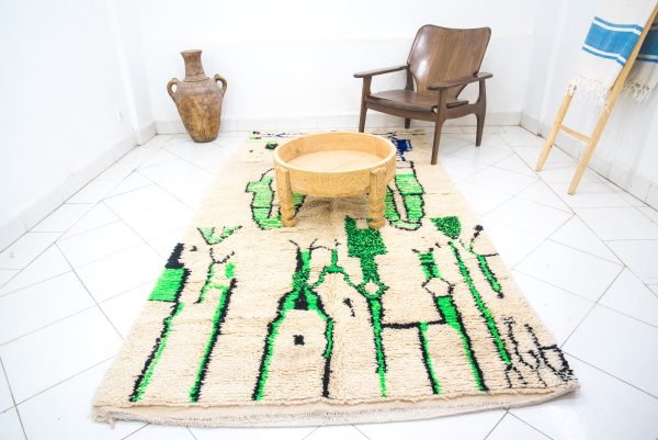 Green and white rug Beni Ourain carpet ,Moroccan colorful berber boho rug,Tapis marocain, marokko Teppich, alfombra marroquin