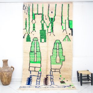 Green and white rug Beni Ourain carpet ,Moroccan colorful berber boho rug,Tapis marocain, marokko Teppich, alfombra marroquin