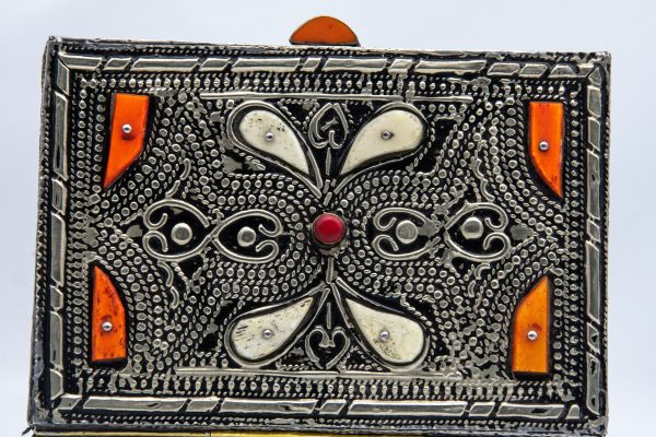 Vintage Moroccan chest DECORATED with bones and natural stones